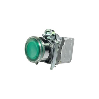 Кнопка без фиксации КМЕ 4120м-ЛС, с подсветкой 220V, IP40, зеленая (2НО) УХЛ2, AB-EB-0AI-7322 - Электротехнические изделия